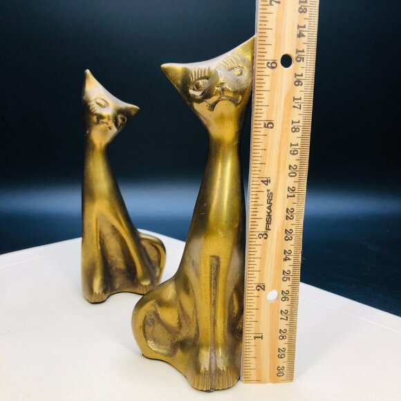 80s Brass Long Neck Alley Cat COUPLE Figurines Set, Vintage Gold Tone Statuettes - Picture 10 of 11